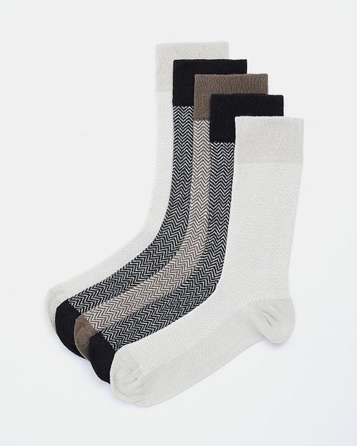 River Island Cotton Stone Multipack Herringbone Socks in White for Men