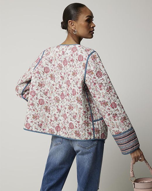 River Island Pink Quilted Floral Jacket