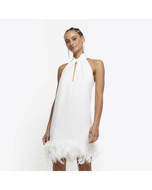 River Island White Feather Hem Shift Mini Dress