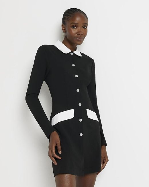River Island Scuba Long Sleeves Blazer Mini Dress in Black Lyst