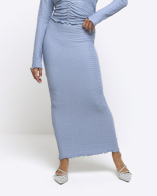 River Island Blue Textured Midi Skirt
