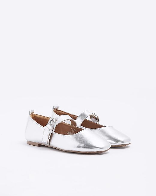 River Island Gray Silver Mary Jane Ballet Pumps