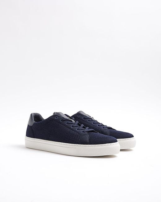 River Island Blue Navy Knit Lace Up Trainers for men