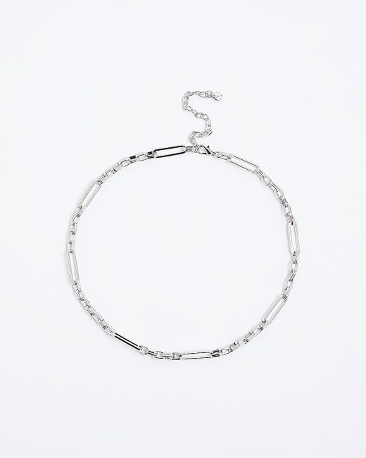 River Island White Silver Mixed Link Chain Necklace