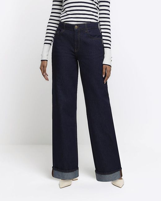 River Island Blue Mid Rise Loose Baggy Jeans
