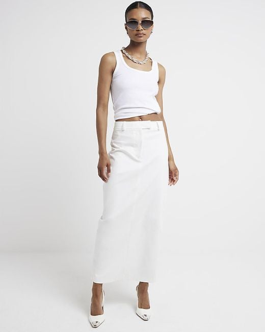River Island White Ultra Long Tailored Maxi Skirt