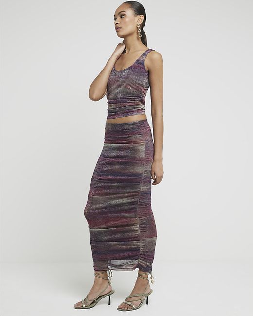 River Island Purple Ombre Mesh Midi Skirt