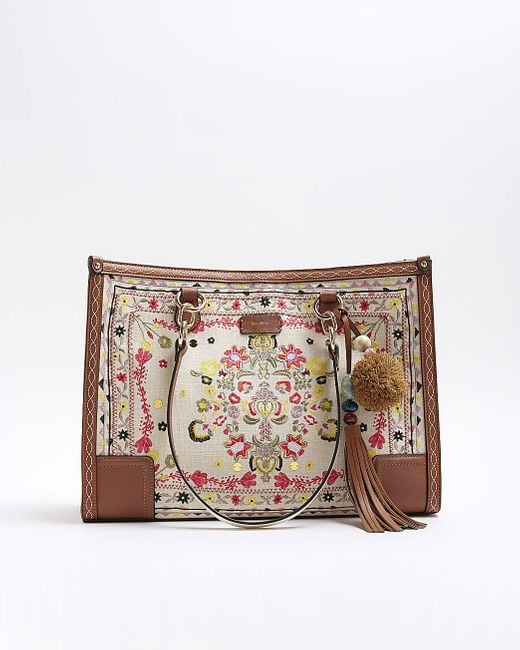 River Island Natural Embroidered Tote Bag