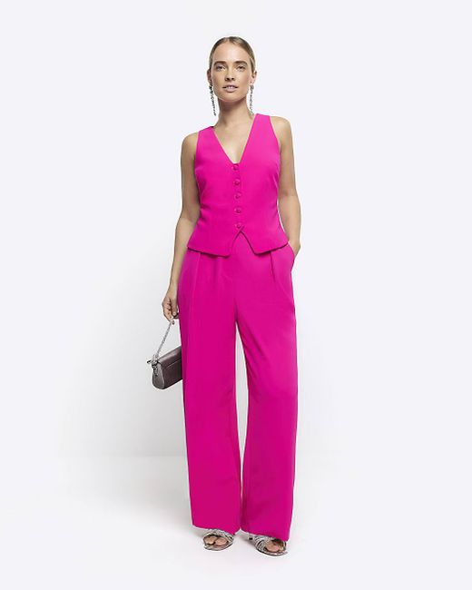 River Island Pink Pleated Wide Leg Trousers