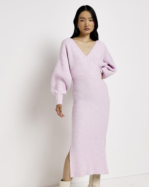 River Island Purple Knit Long Sleeves Wrap Midi Dress in Pink Lyst
