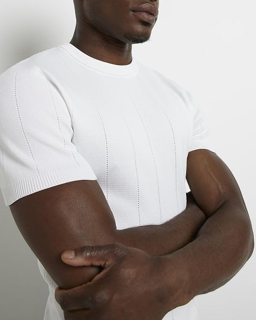 River Island White Muscle Fit Knitted Tshirt for Men Lyst