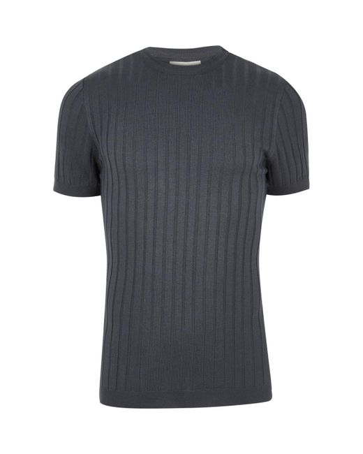 River Island Dark Blue Chunky Ribbed Muscle Fit T-shirt for men