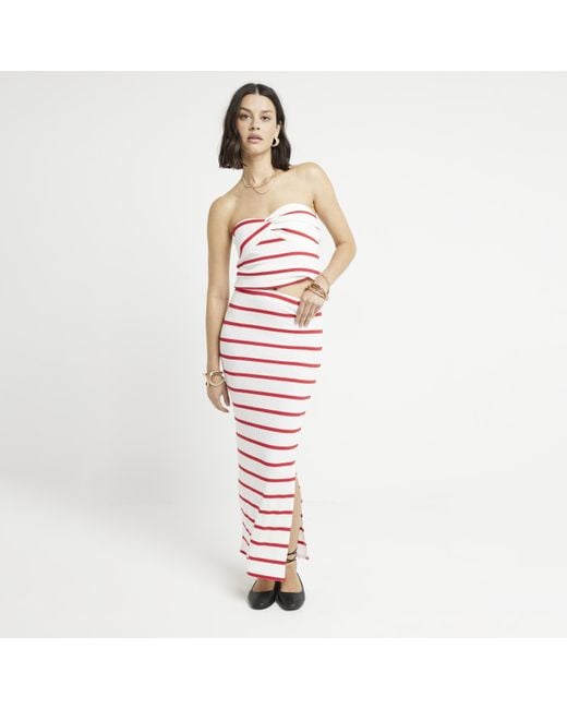 River Island Pink Red Stripe Knot Front Bandeau Top