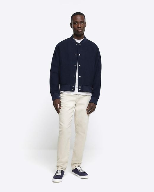 Navy bomber jacket clearance mens river island