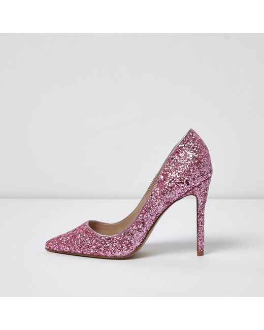 River Island Pink Glitter Court Shoes