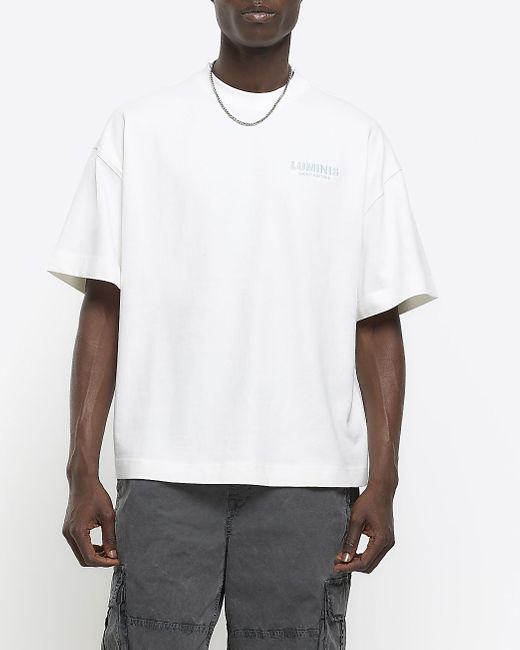River Island White Oversized Graphic Heavyweight T-shirt for men