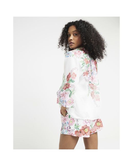 River Island White Pink Floral Blouse