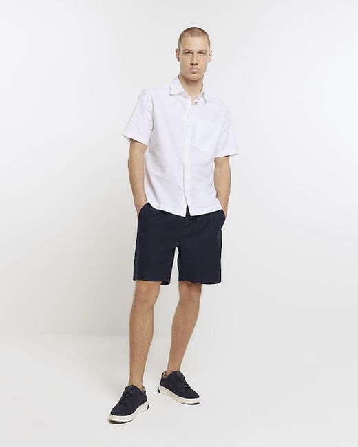 River Island White Regular Fit Linen Blend Shirt for men