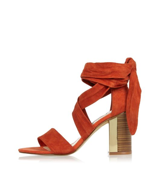 River Island Red Dark Orange Suede Tie-up Block Heel Sandals