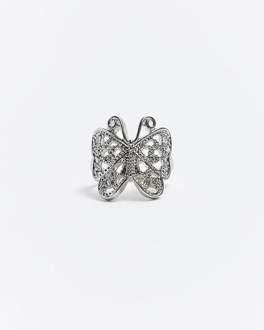 River Island White Silver Butterfly Ring