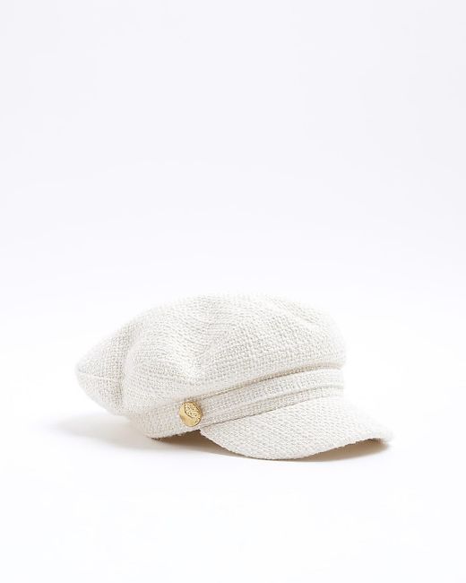 River Island White Cream Boucle Baker Boy Hat