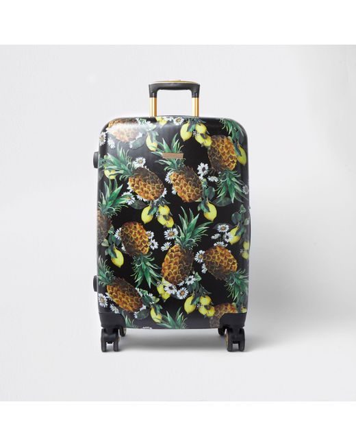 River Island Black Pineapple Large Four Wheel Suitcase