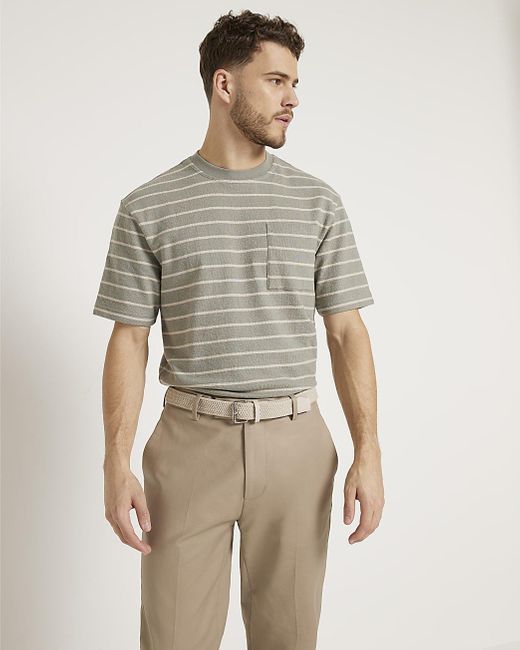 River Island Natural Belted Chino Trousers for men