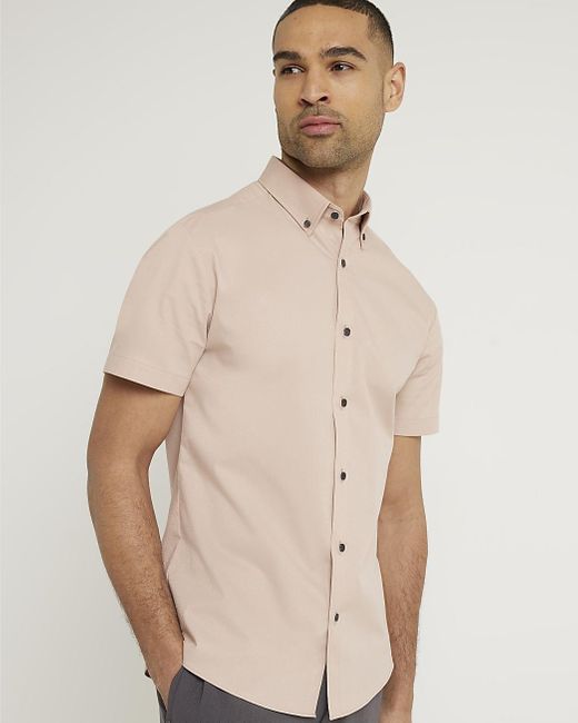 River Island Natural Pink Muscle Fit Textured Shirt for men