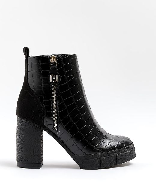 River Island Heeled Ankle Boots in Black | Lyst
