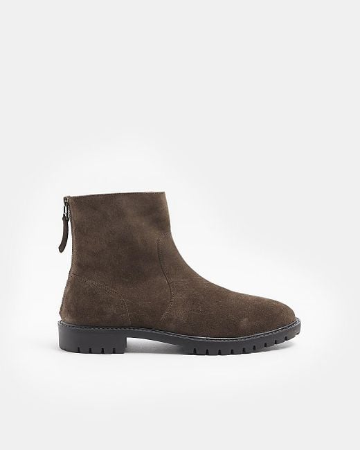 River Island Brown Suede Zip Ankle Boots for men