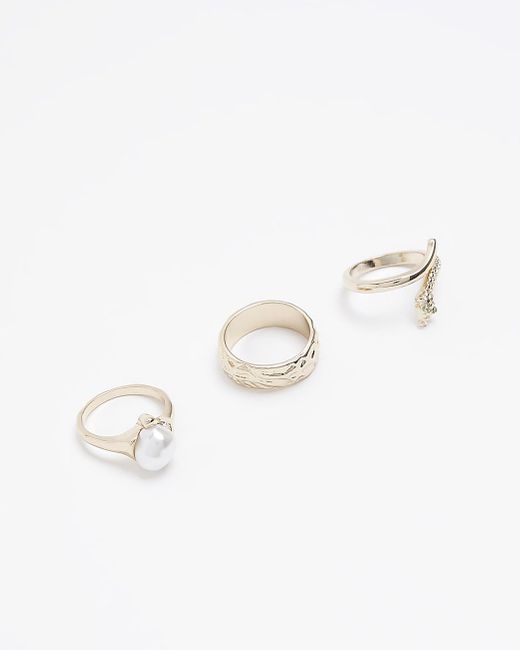 River Island White Snake And Pearl Ring Multipack