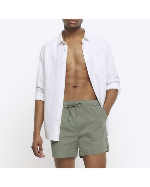 River Island Khaki Regular Fit Swim Shorts in White for Men Lyst Canada