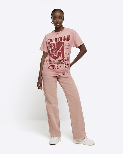 River Island Pink Coral California Graphic T-shirt