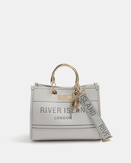 River Island Gray Grey Ri Embossed Tote Bag