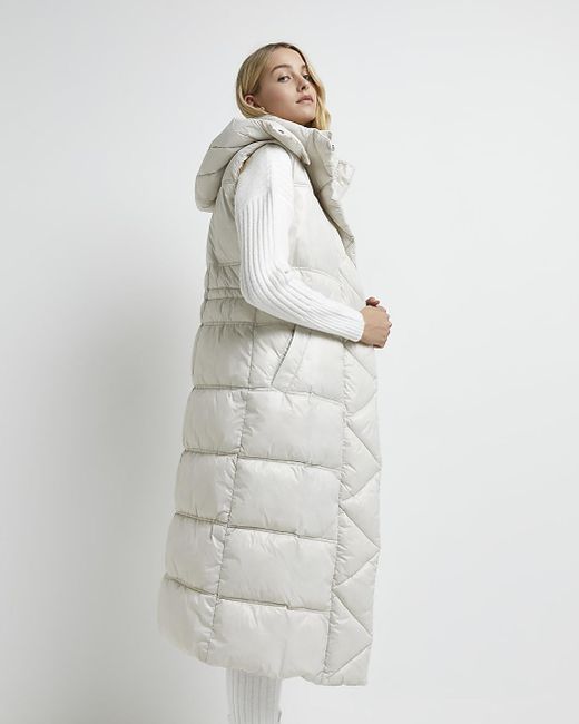 River Island Cream Longline Padded Hooded Gilet in Natural Lyst UK