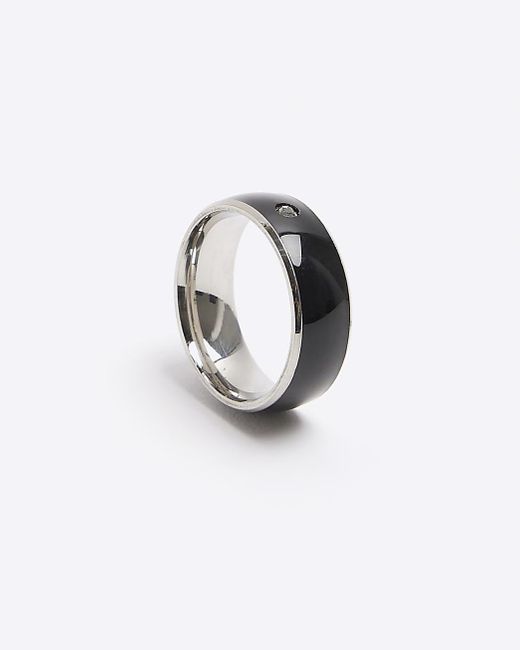 River Island White Black Stainless Steel Diamante Ring for men