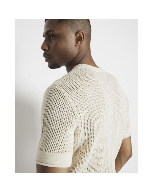 River Island Natural Ecru Slim Fit Crochet T-shirt for men