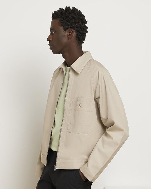 River Island Ri Studio Boxy Fit Twill Jacket in Cream (Natural) for Men