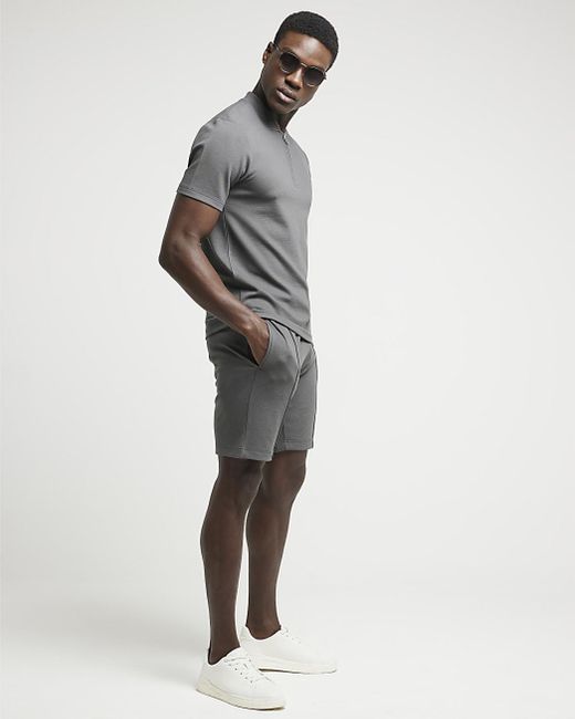 River Island Gray Grey Slim Fit Textured Shorts for men