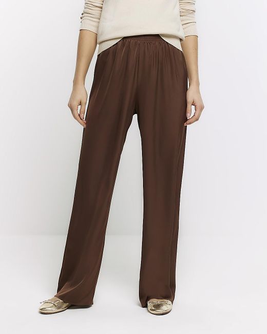 River Island Natural Satin Wide Leg Trousers