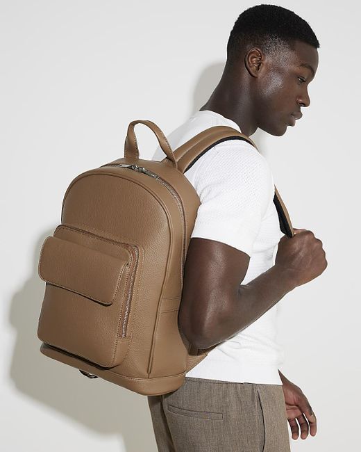 River Island Brown Front Pocket Backpack for men