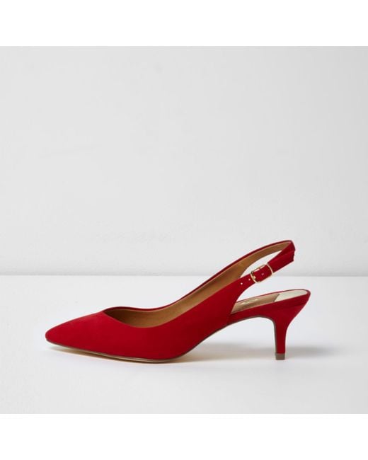 River Island Red Slingback Kitten Heel Shoes | Lyst Canada