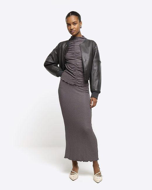 River Island Gray Grey Textured Midi Skirt