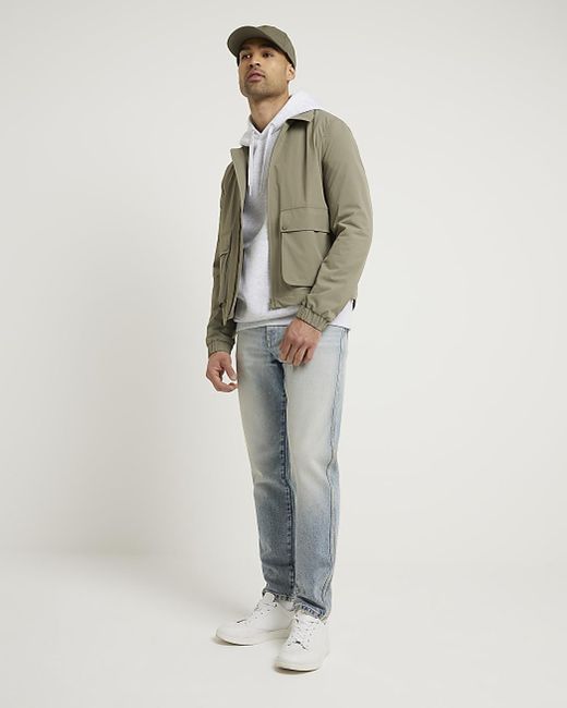 River Island Natural Blue Tapered Fit Faded Jeans for men