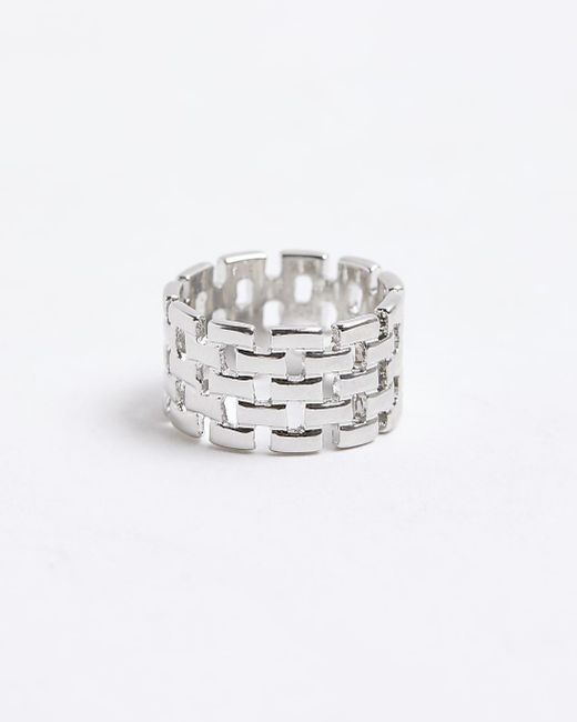 River Island White Silver Colour Textured Ring