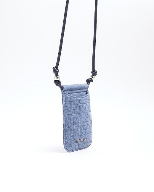 River Island Blue Quilted Denim Phone Pouch