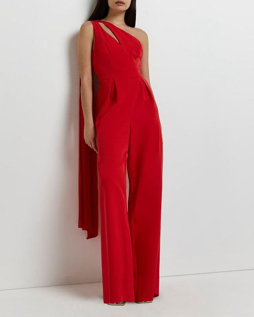 River Island Red Cut Out One Shoulder Jumpsuit Lyst