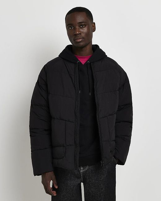 River Island Bomber Puffer Jacket in Black for Men Lyst