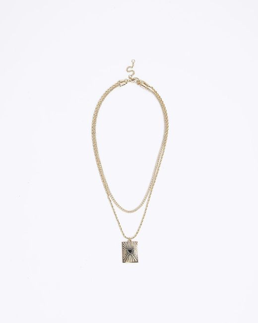 River Island White Gold Heart Tag Multirow Necklace