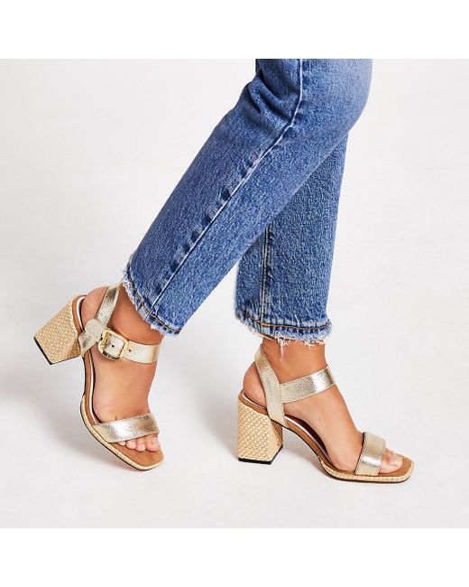 River Island Two Part Block Heel Sandals in Metallic | Lyst